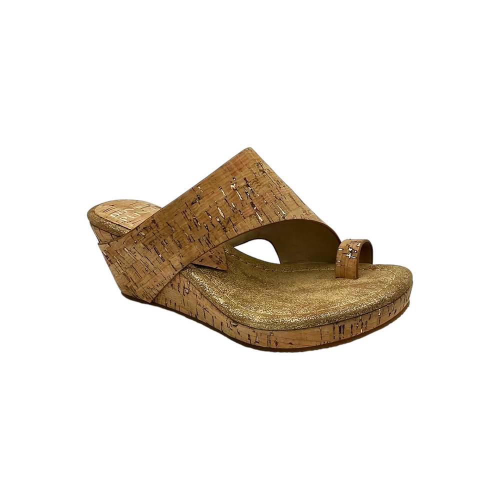 Donald Pliner Women's Gyer Sparkle Cork Wedge Leather Sandal Platino - Medium
